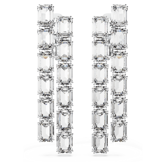 swarovski millenia clip earrings  octagon cut  long  white  rhodium plated