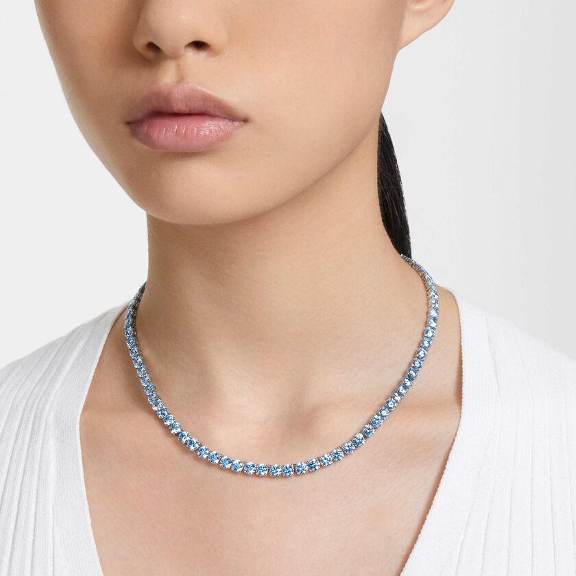 Buy Swarovski Matrix Tennis necklace, Round cut, Blue, Rhodium plated