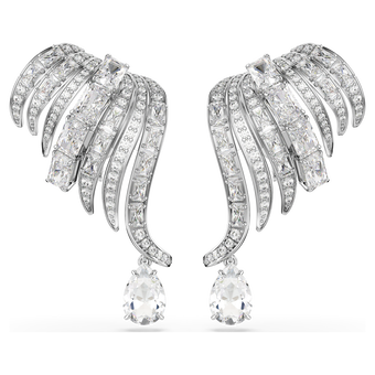 swarovski vienna clip earrings  mixed cuts  swan  white  rhodium plated