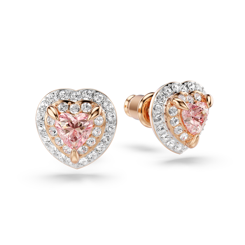 swarovski one stud earrings  heart cut  pav   heart  pink  mixed metal finish