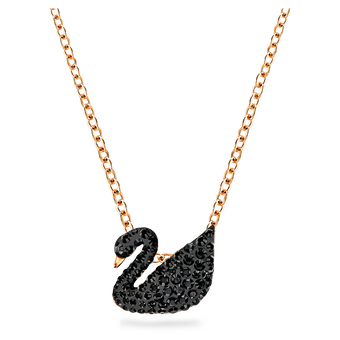 swarovski iconic swan pendant  black  rose gold plated