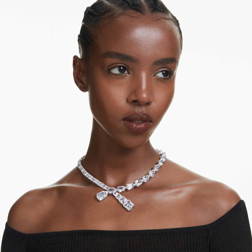 swarovski matrix necklace  mixed cuts  white  rhodium plated