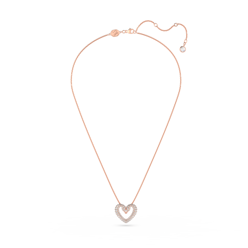 Una pendant, Heart, Small, White, Rose-gold tone plated