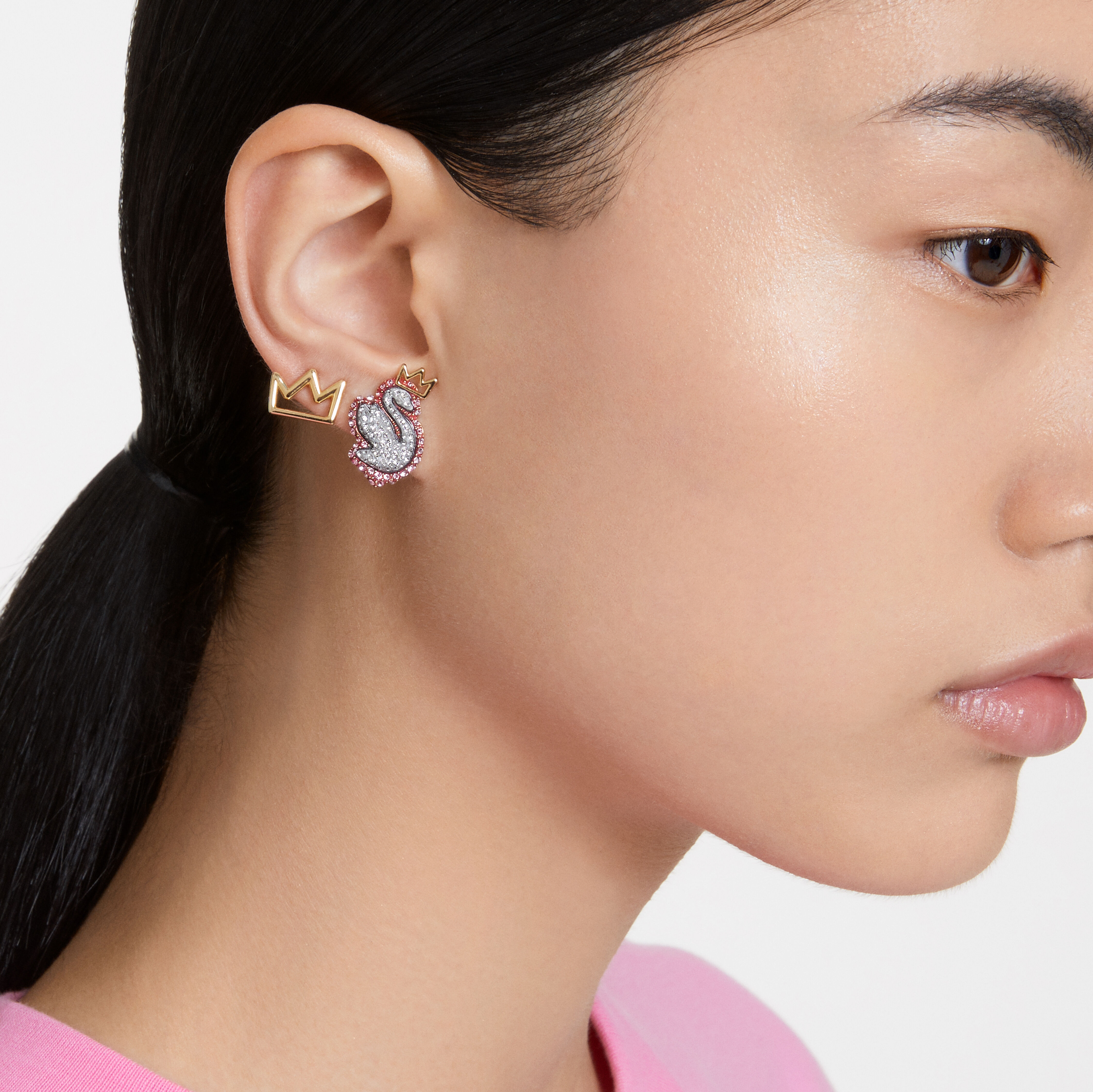 Buy Swarovski Pop Swan stud earrings Set 3 Swan Gold tone plated
