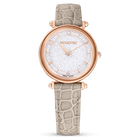 swarovski crystalline wonder watch swiss made leather strap beige rose gold tone finish