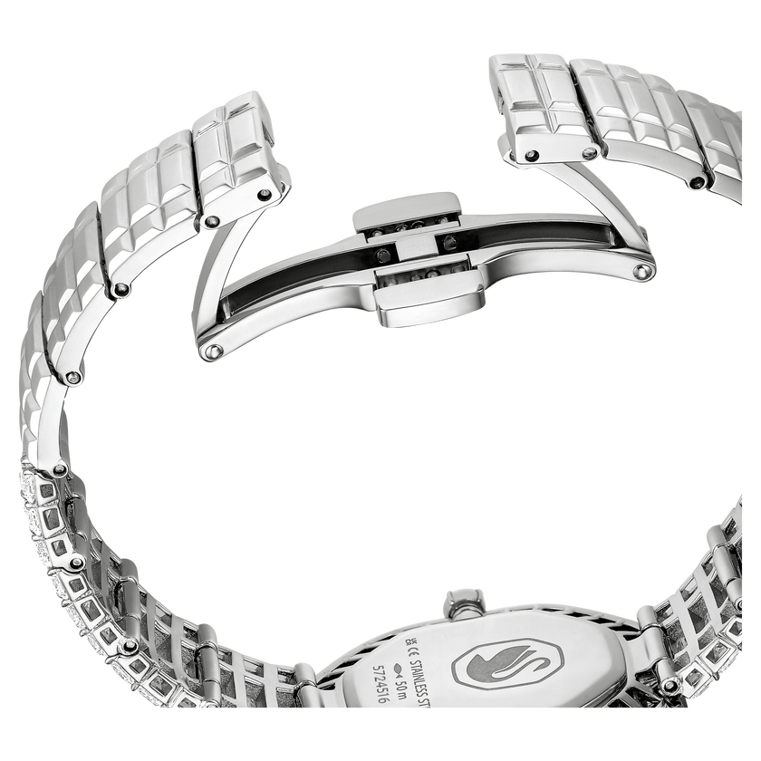 swarovski matrix octagon watch  baguette cut  metal bracelet  silver tone  stainless steel