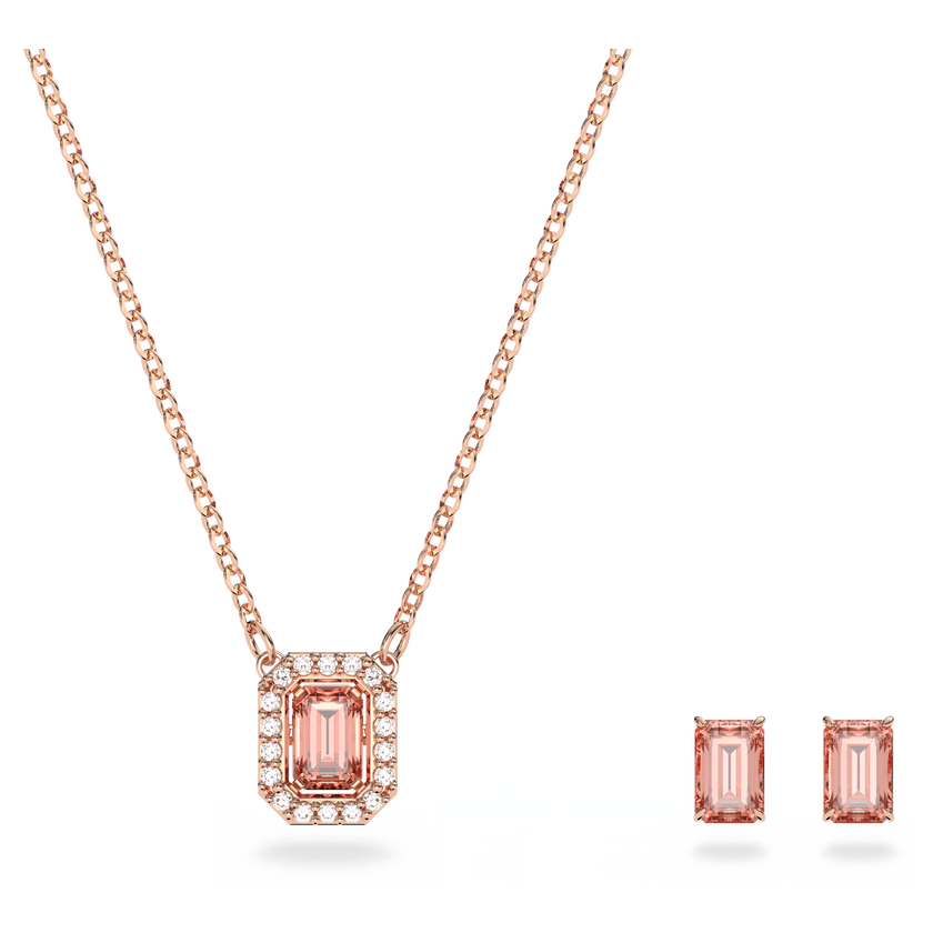 swarovski una set  octagon cut  pink  rose gold tone plated