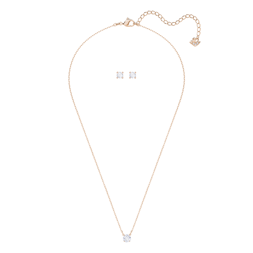 swarovski attract set  round cut  white  rose gold tone plated
