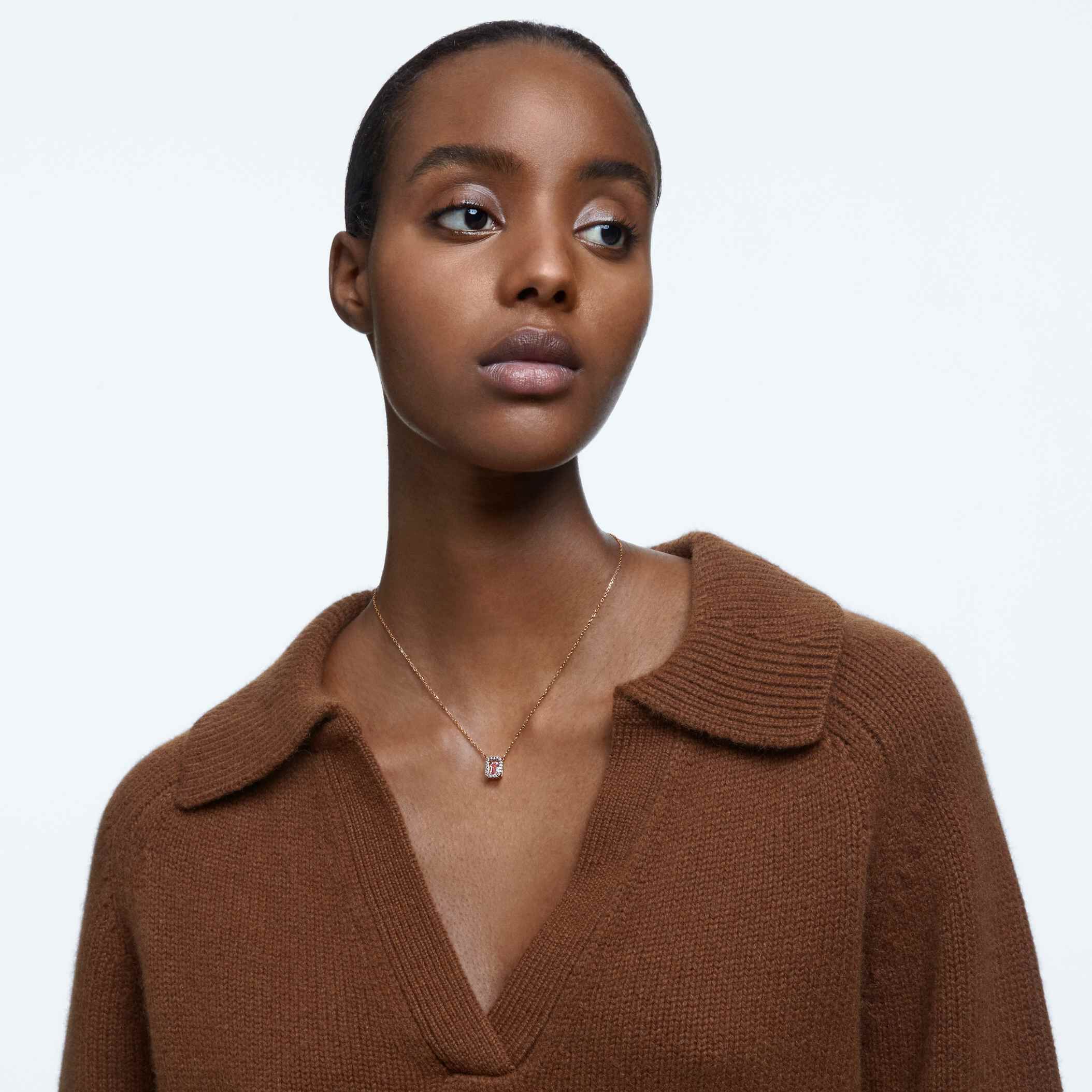 swarovski una necklace  octagon cut  pink  rose gold tone plated