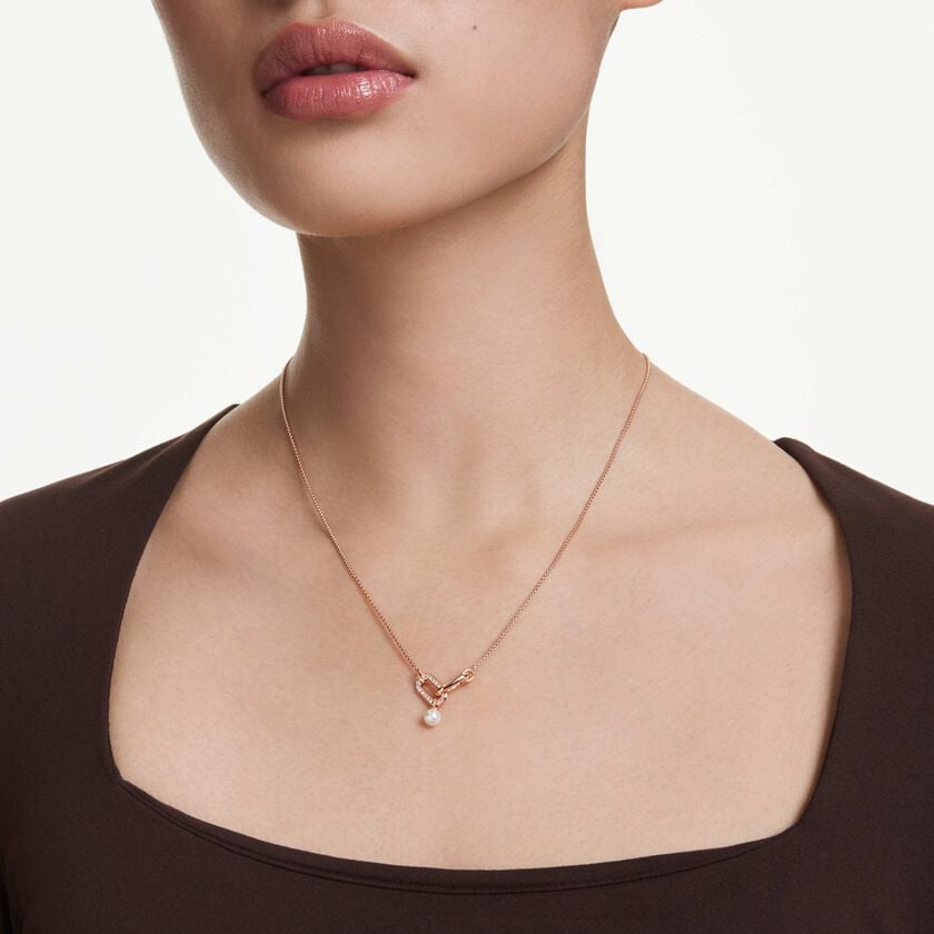 swarovski constella pendant  crystal pearl  round cut  white  rose gold tone plated