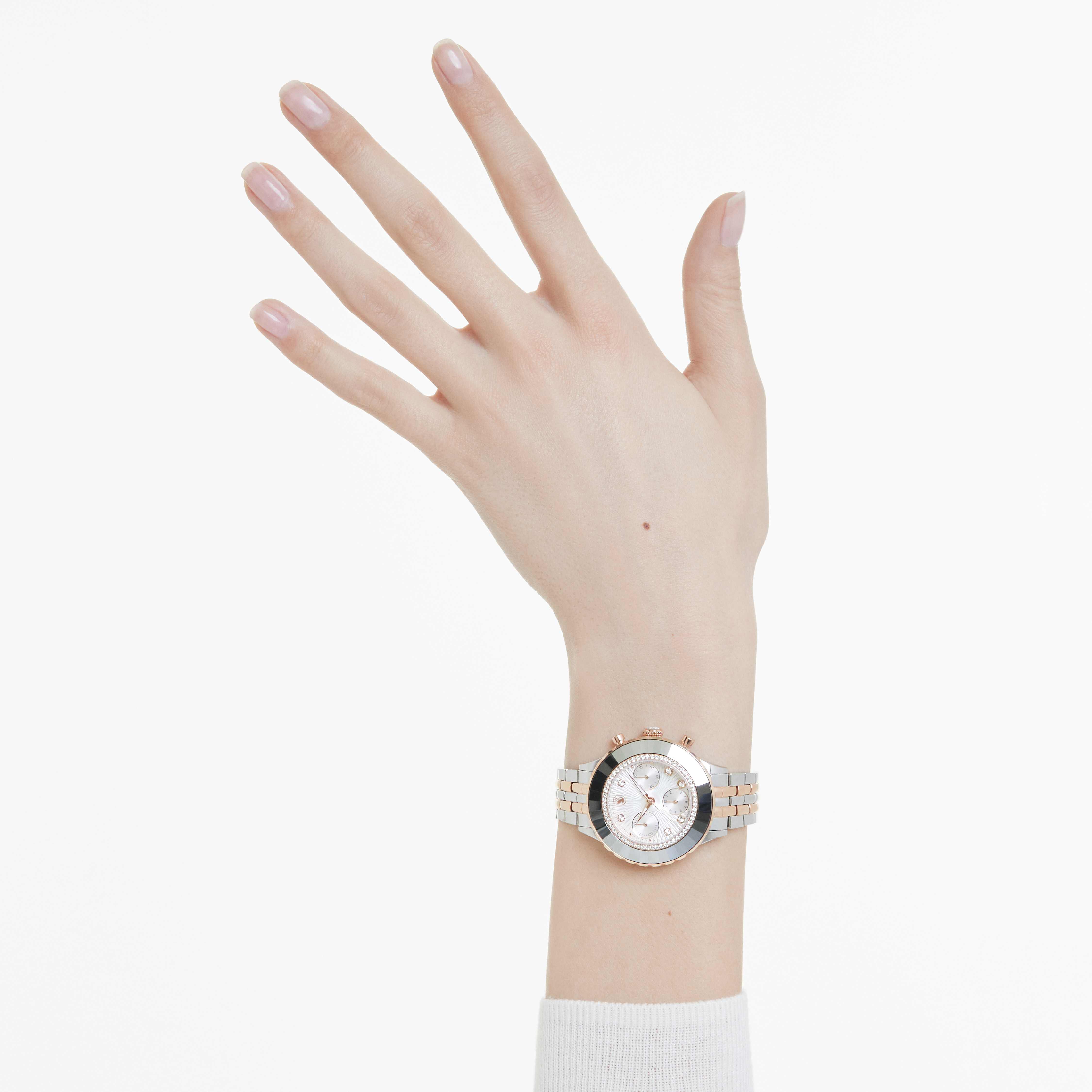 SWAROVSKI Octea Chrono 腕時計　白　ローズゴールド Octea chrono ウォッチ, スイス製, レザーストラップ, ホワイト