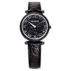 Crystalline Wonder watch, Swiss Made, Leather strap, Black, Black finish