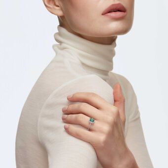 swarovski angelic rectangular ring  green  rhodium plated