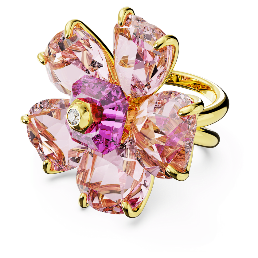 swarovski idyllia cocktail ring  flower  pink  gold tone plated