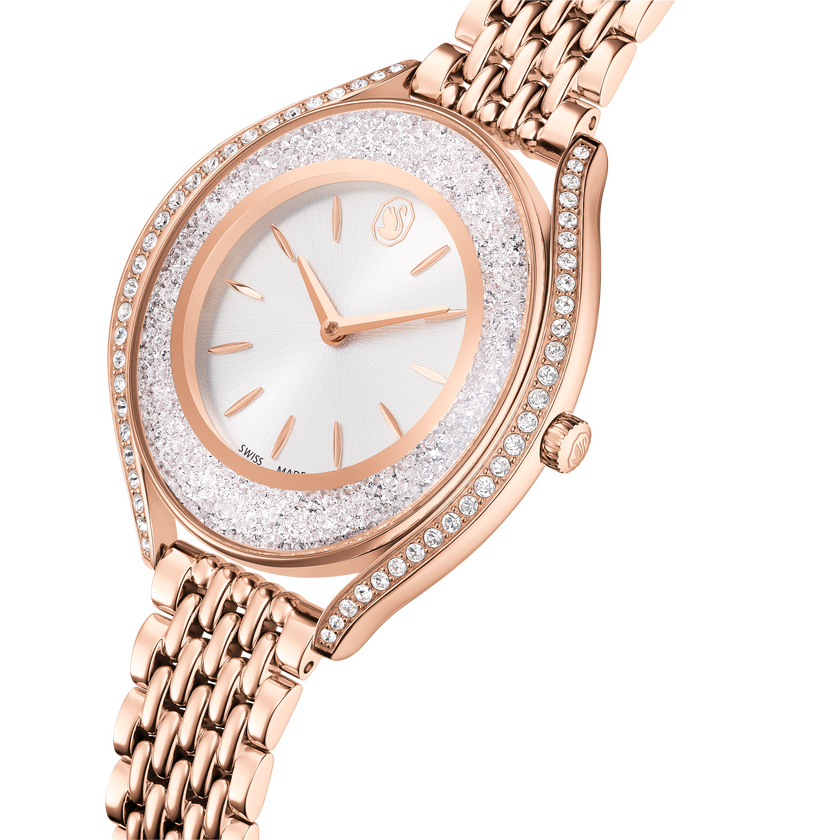 swarovski crystalline aura watch  swiss made  metal bracelet  rose gold tone  rose gold tone finish