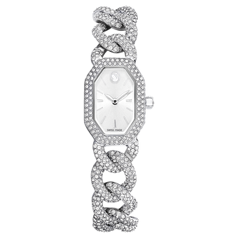 swarovski dextera chain watch  swiss made  crystal bracelet  silver tone  stainless steel