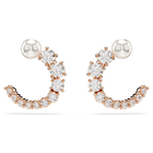 swarovski matrix hoop earrings crystal pearl round cut white rose gold tone plated