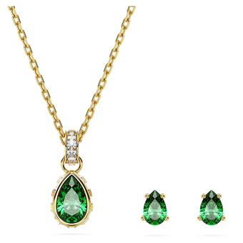 swarovski chroma set mixed cuts green gold tone plated