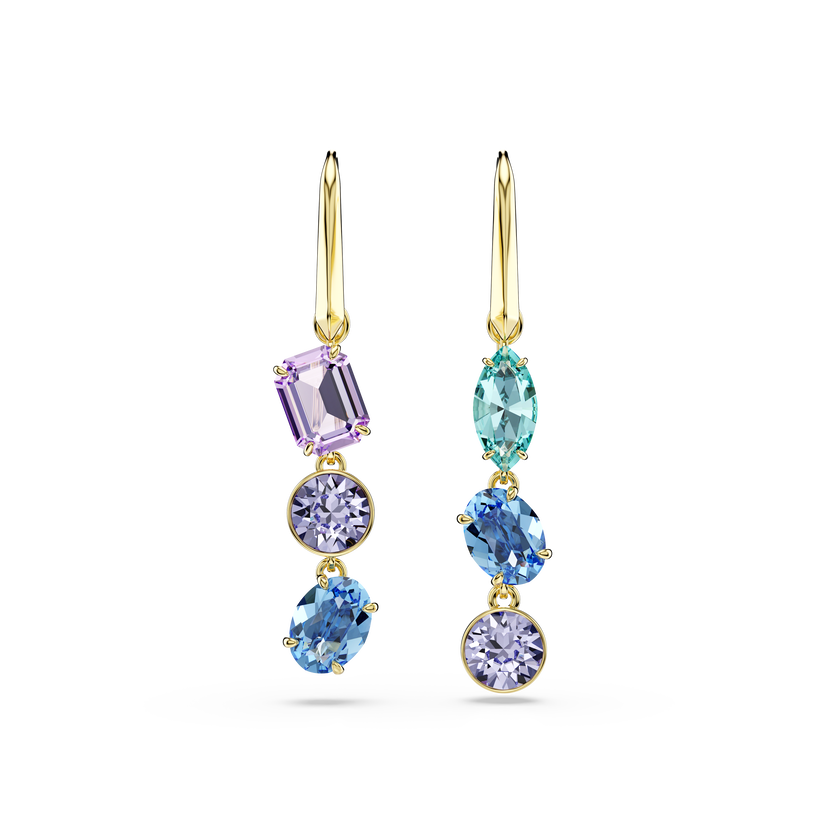swarovski gema drop earrings  asymmetrical design  mixed cuts  multicolored  gold tone plated