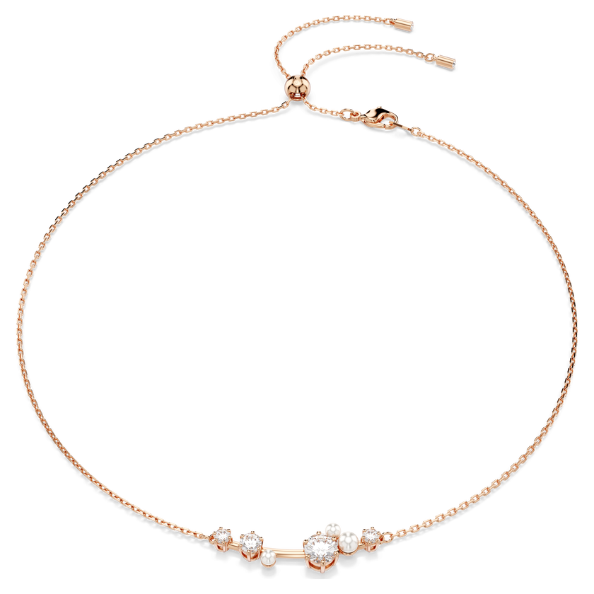 swarovski constella necklace  crystal pearl  round cuts  white  rose gold tone plated