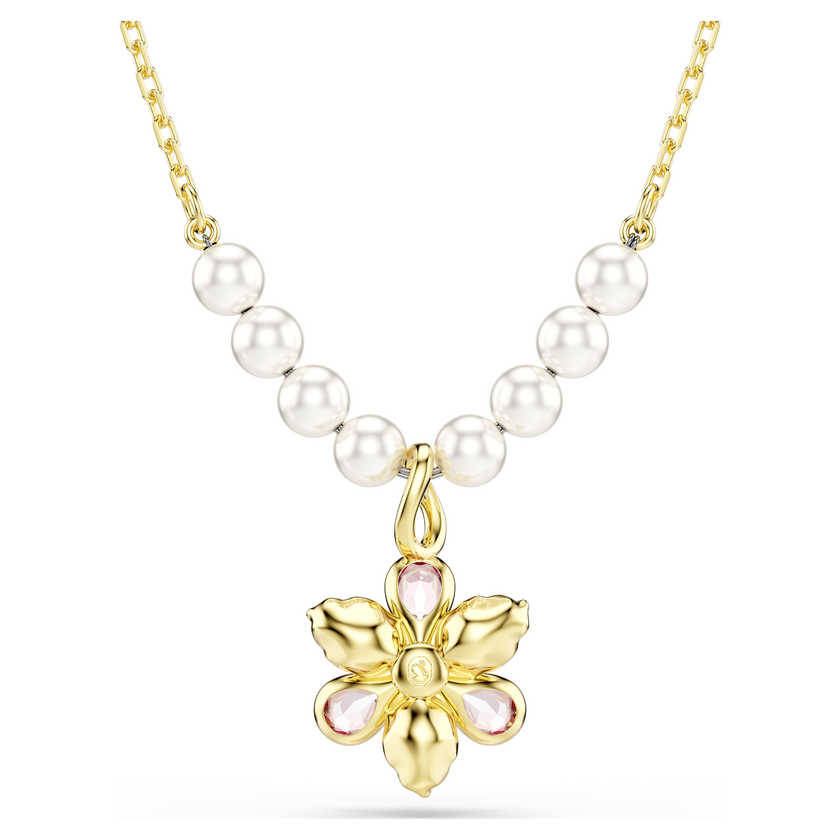 swarovski idyllia pendant  crystal pearl  mixed cuts  flower  multicolored  gold tone plated