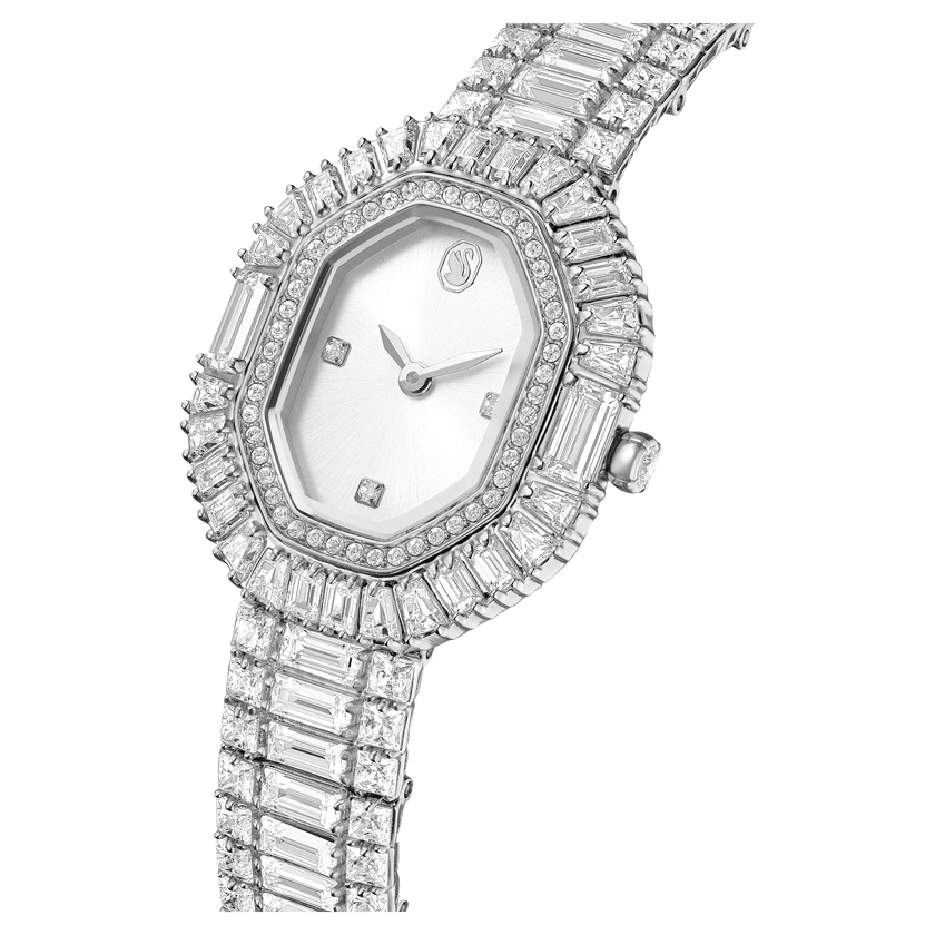 swarovski matrix octagon watch  baguette cut  metal bracelet  silver tone  stainless steel