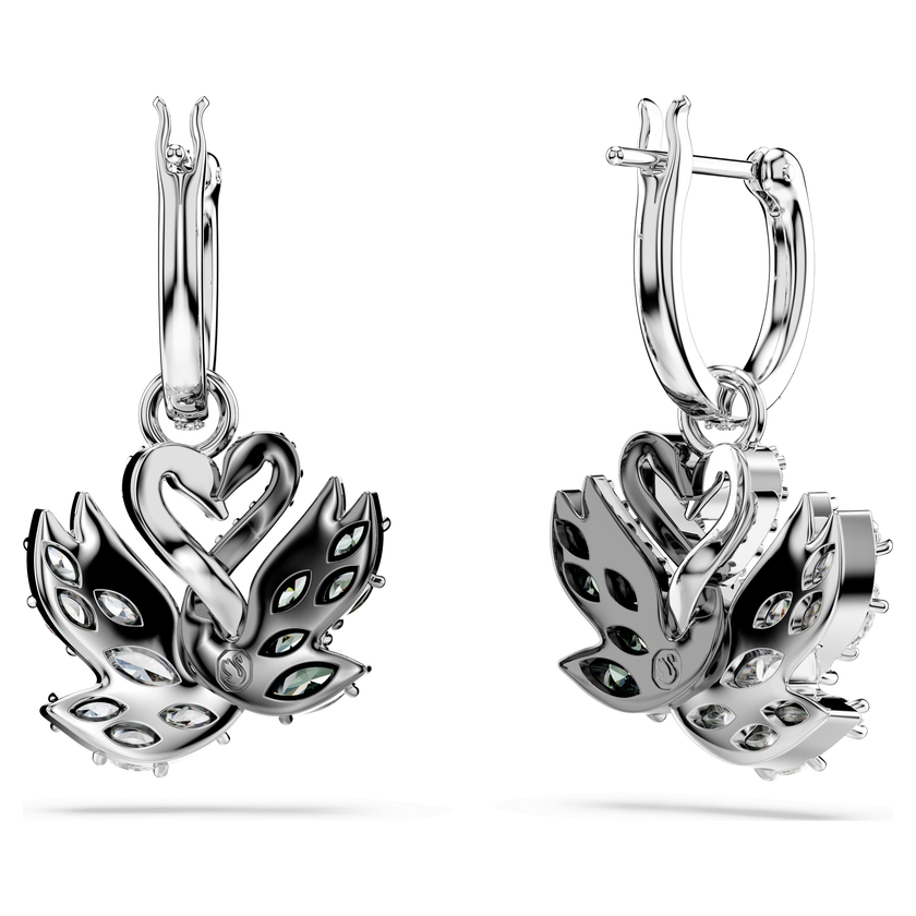 swarovski swan drop earrings  swan  black  rhodium plated