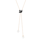 Iconic Swan Double Y Necklace, Black, Rose Gold Plating