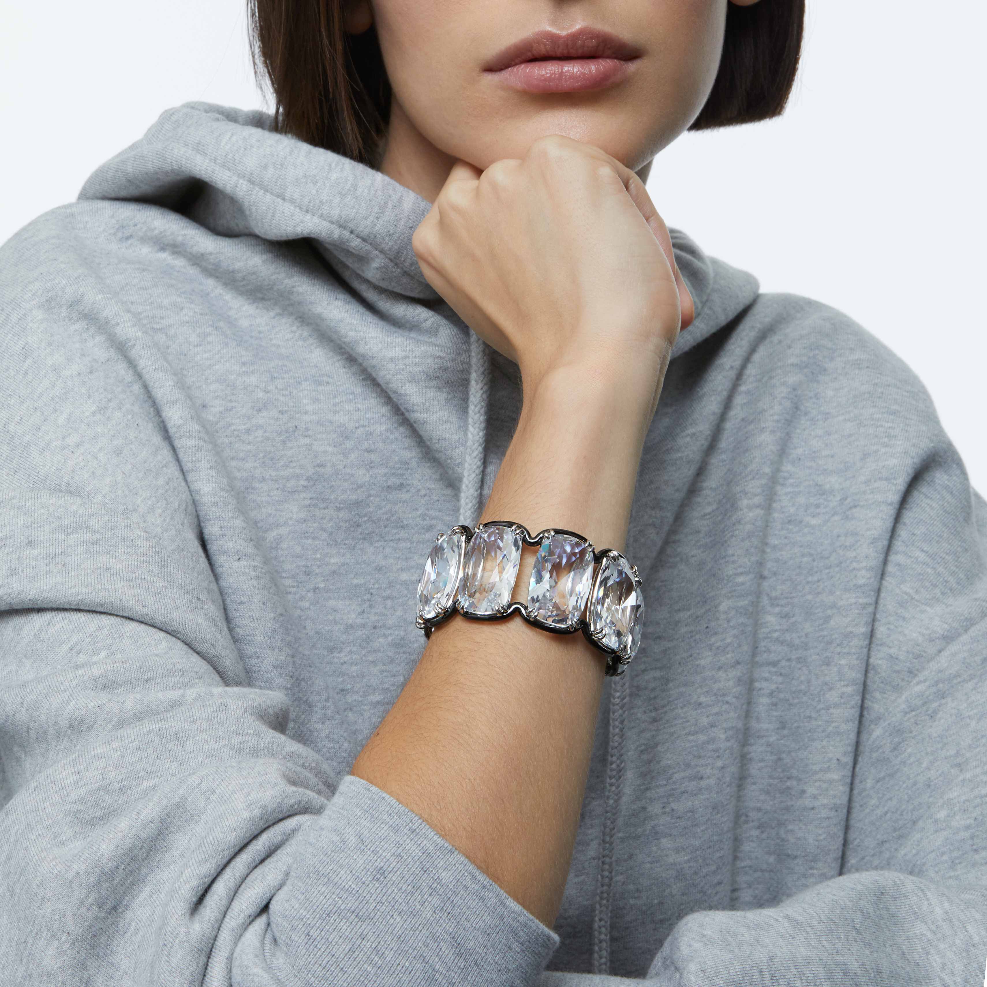 swarovski harmonia cuff  oversized floating crystals  white  mixed metal finish