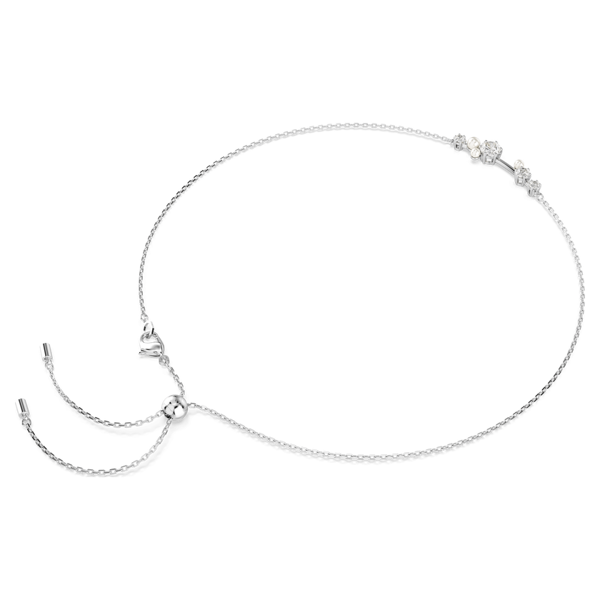 swarovski constella necklace  crystal pearl  round cuts  white  rhodium plated