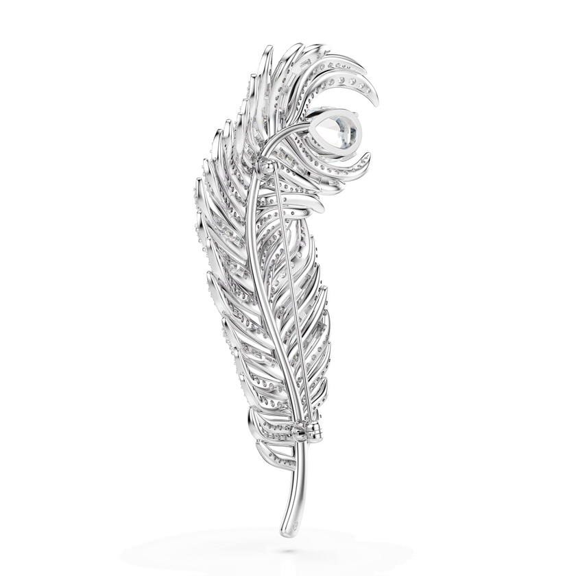 swarovski vienna brooch  mixed cuts  feather  white  rhodium plated