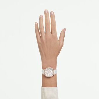 swarovski matrix tennis chrono watch  swiss made  leather strap  rose gold tone  rose gold tone finish