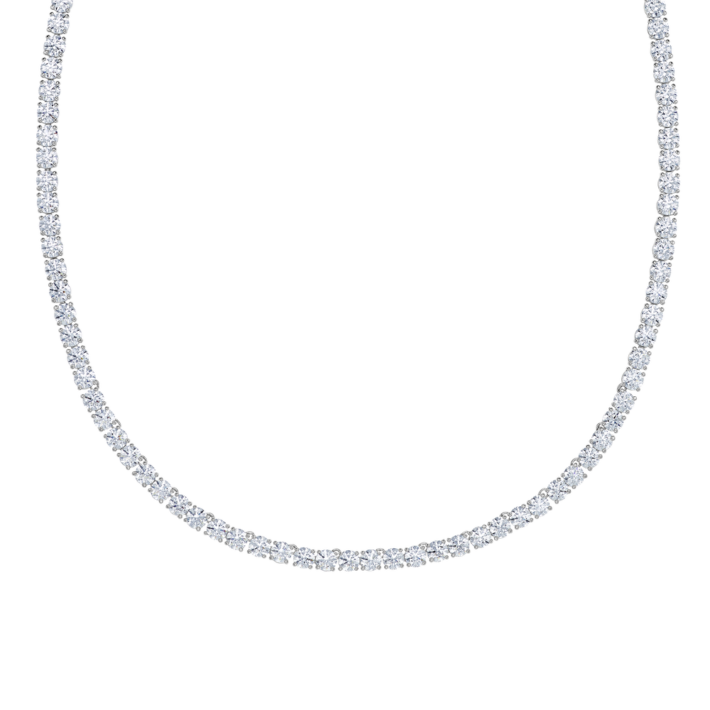 tennis deluxe v necklace mixed cuts white rhodium plated