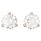 Solitaire Pierced Earrings, White, Rose Gold Plated