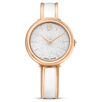 swarovski crystalline bangle watch  swiss made  metal bracelet  white  rose gold tone finish