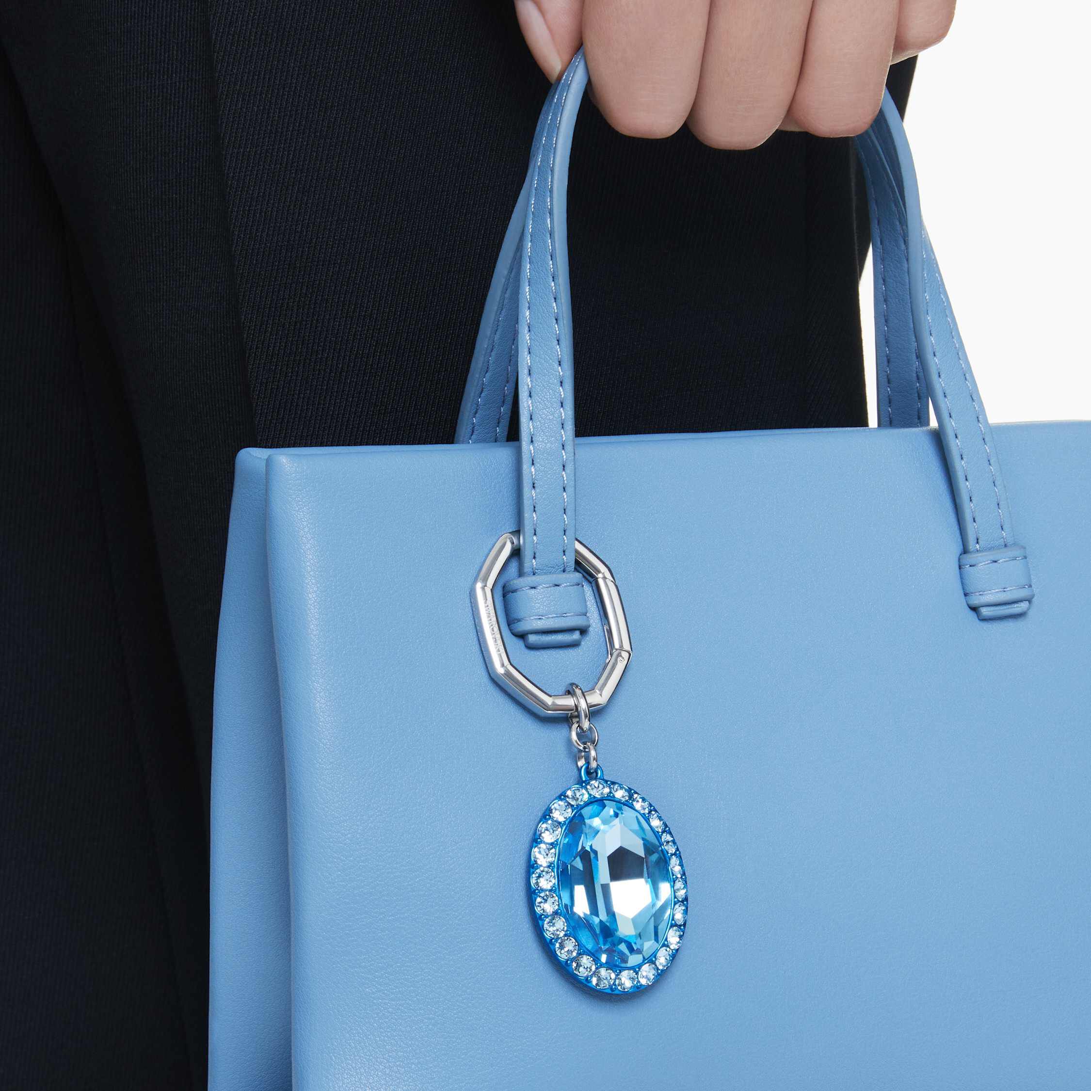 swarovski key ring  oval cut  blue  mixed metal finish