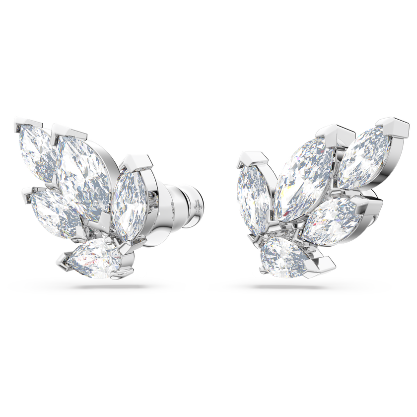swarovski louison stud earrings  leaf  white  rhodium plated