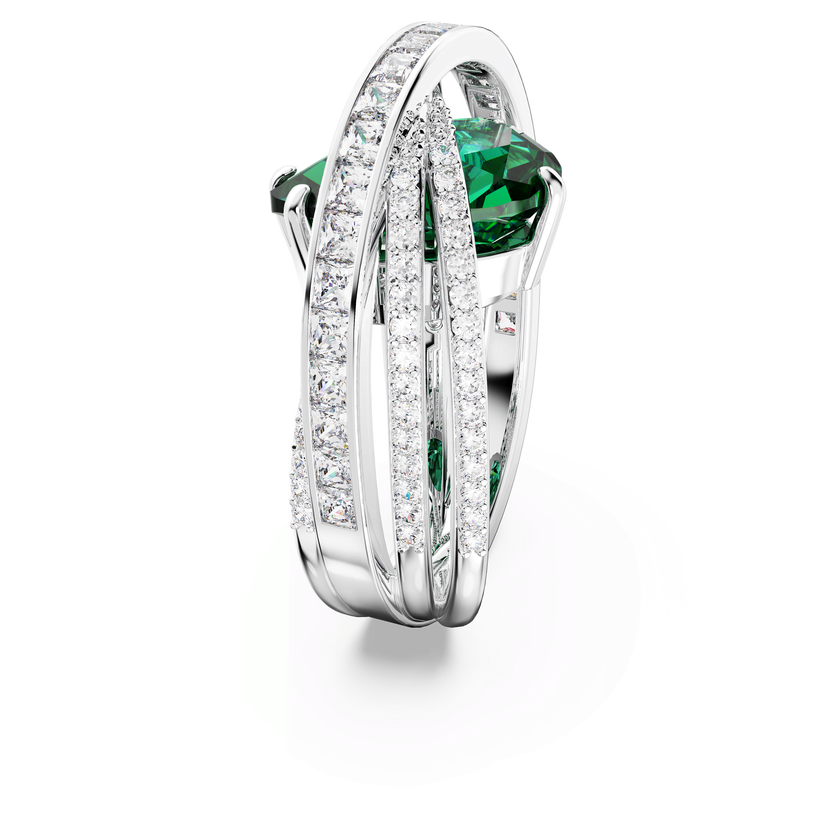 swarovski hyperbola cocktail ring  carbon neutral zirconia  mixed cuts  four bands  green  rhodium plated