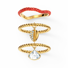 Shell ring, Set, Red, Gold-tone plated