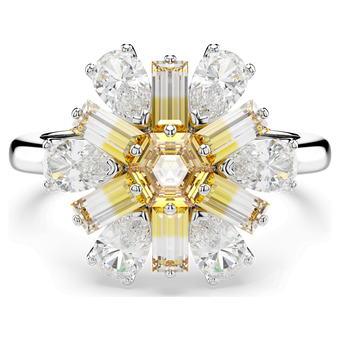 swarovski idyllia cocktail ring mixed cuts flower yellow rhodium plated