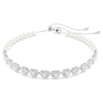 Ariana Grande x Swarovski Tennis choker, Mixed cuts, Heart, White, Rhodium plated ariana grande x swarovski tennis choker  mixed cuts  heart  white  rhodium plated