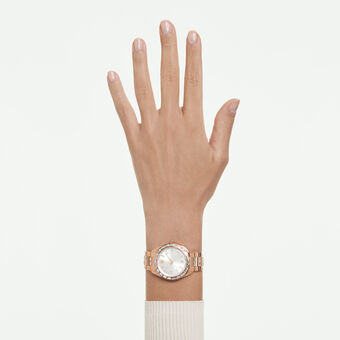swarovski matrix date watch  swiss made  metal bracelet  rose gold tone  rose gold tone finish