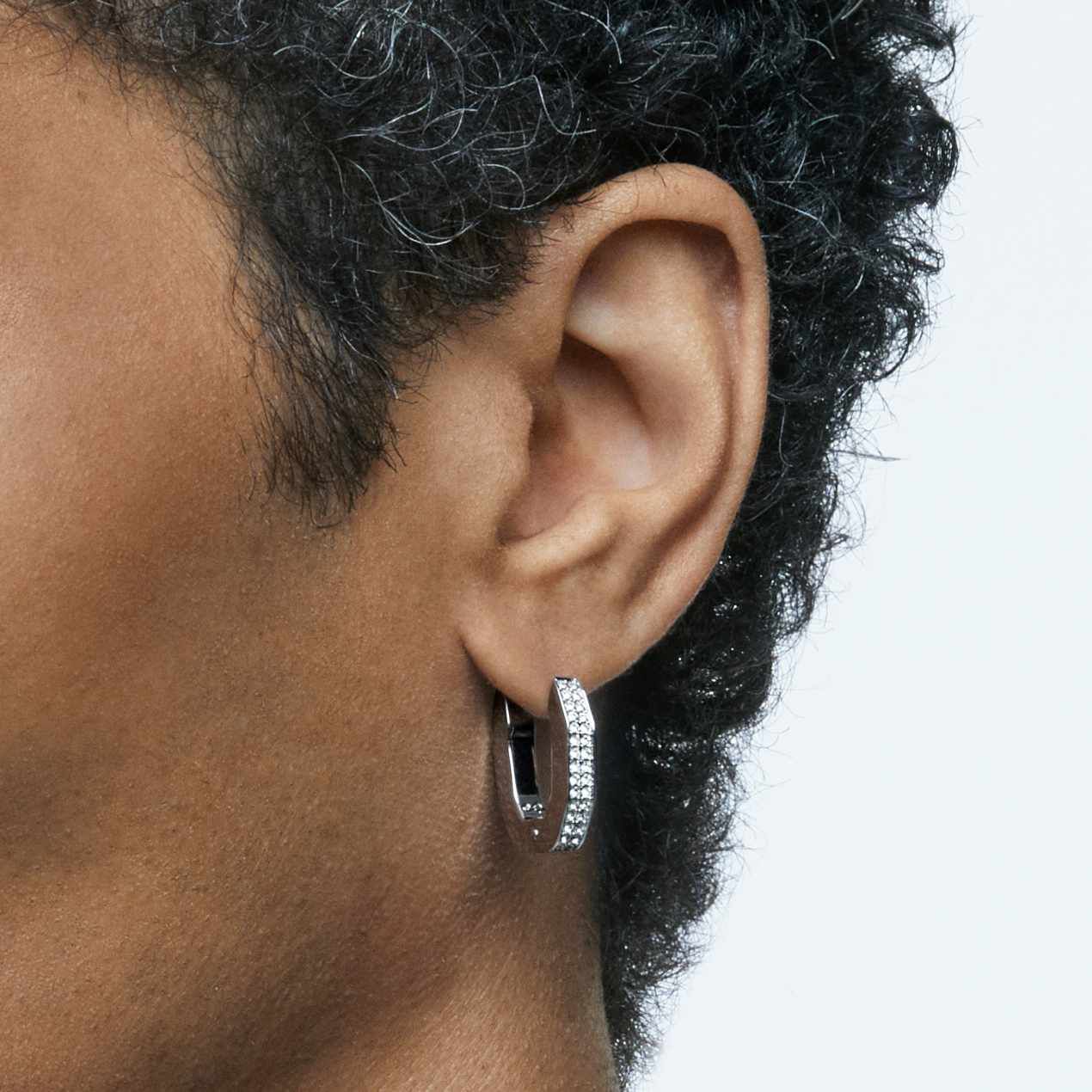 swarovski dextera hoop earrings  octagon shape  small  white  rhodium plated