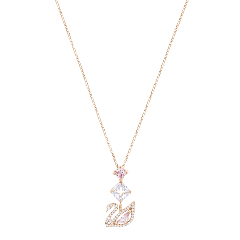 Dazzling Swan Y Necklace, Multi-colored, Rose gold plating