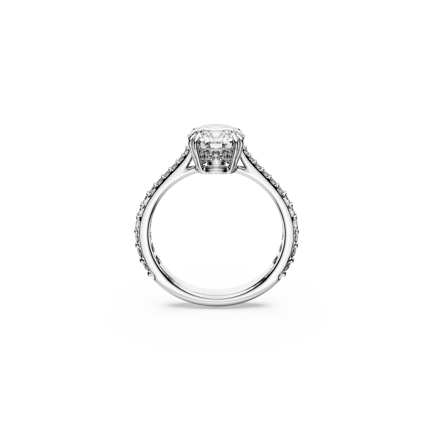 swarovski stilla cocktail ring  round cut  pav   white  silver tone finish