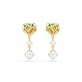 swarovski lifelong drop earrings  round cut  heart  white  gold tone plated