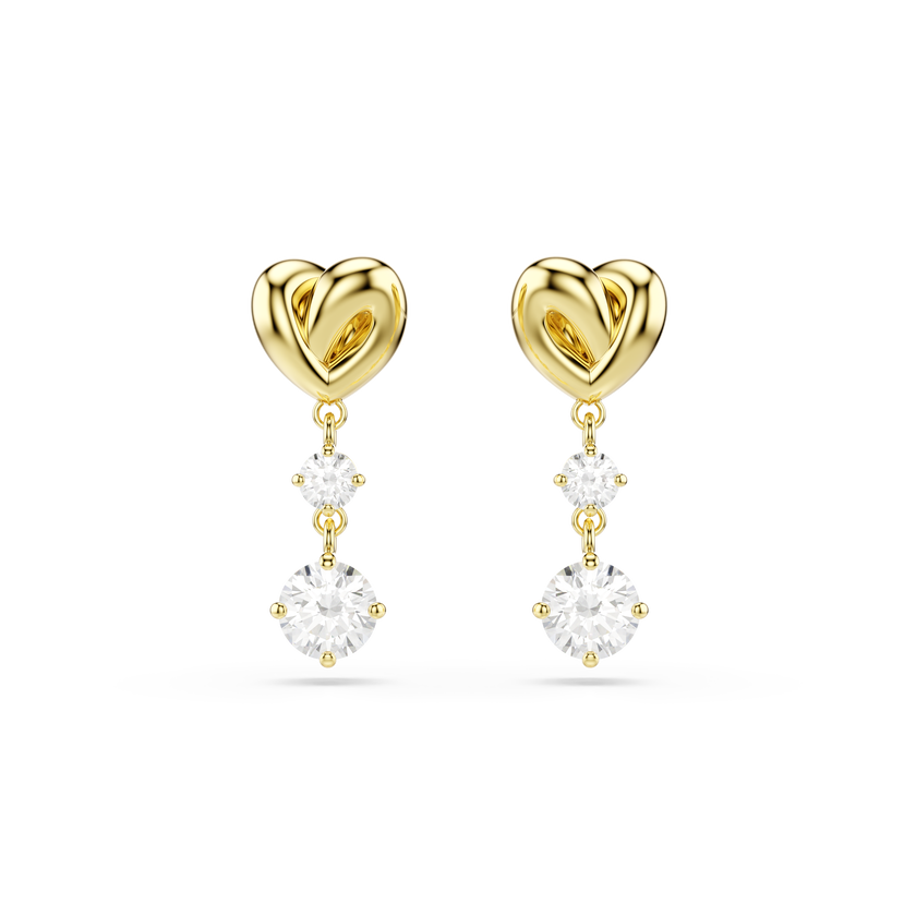 swarovski lifelong drop earrings  round cut  heart  white  gold tone plated