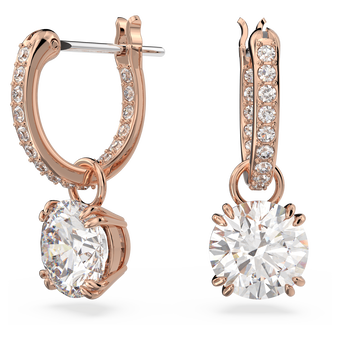 swarovski stilla drop earrings round cut white rose gold tone plated