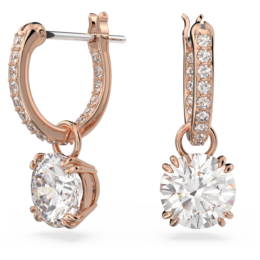 swarovski stilla drop earrings  round cut  white  rose gold tone plated