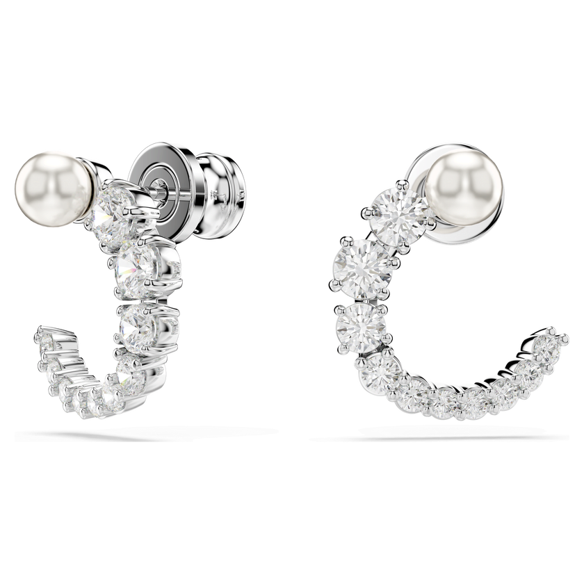 swarovski matrix hoop earrings  crystal pearl  round cut  white  rhodium plated